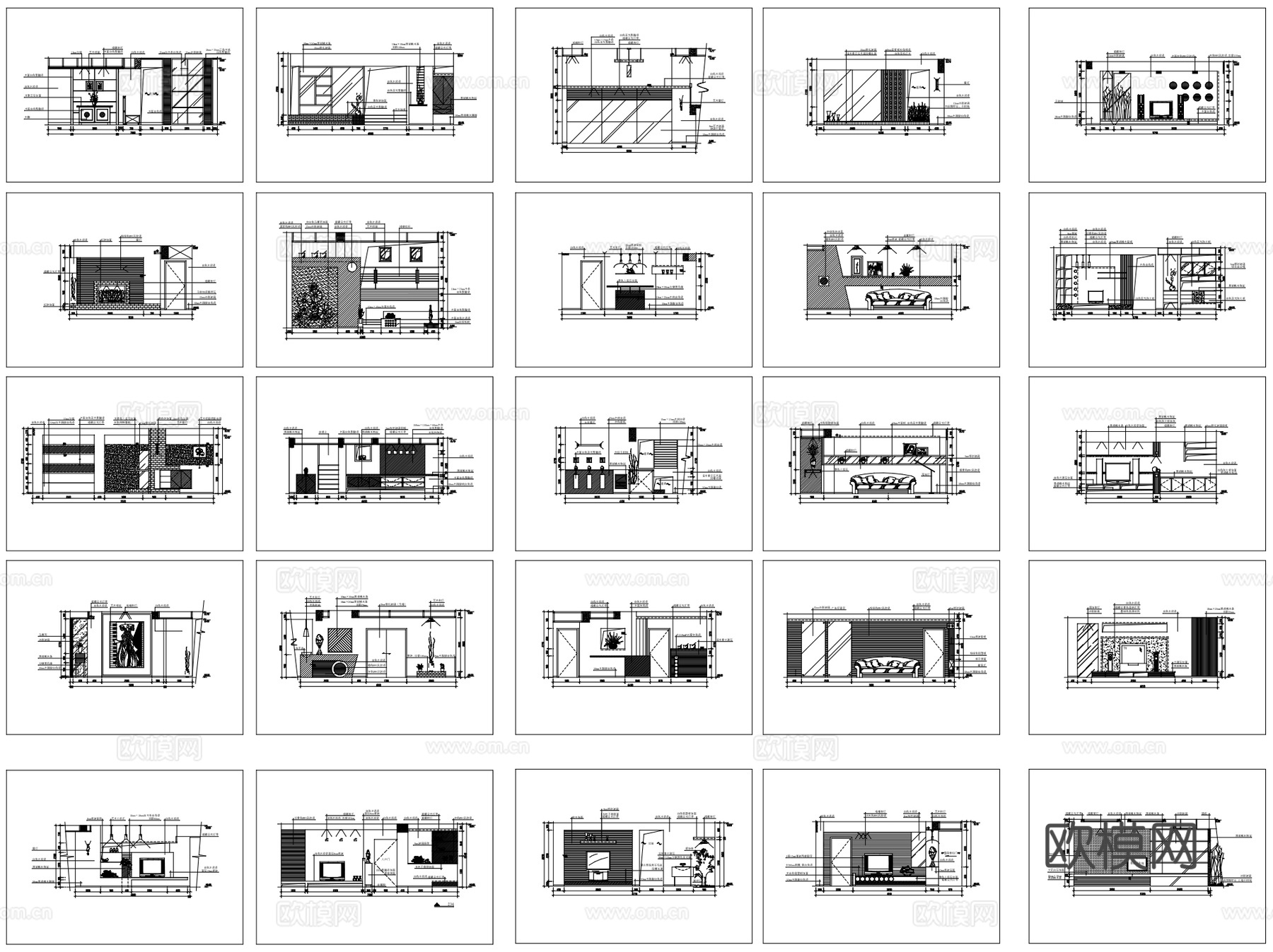客厅立面电视背景墙室内装饰CAD施工图集cad施工图