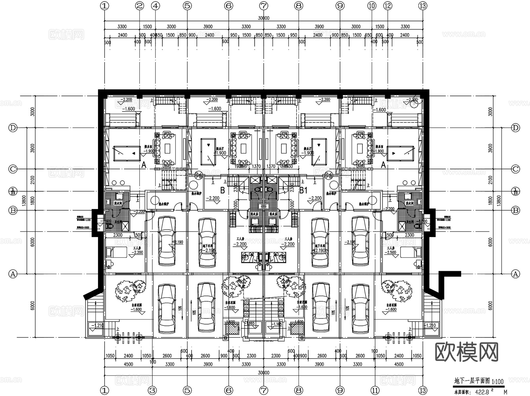 联排别墅建筑户型图CAD施工图集 170套cad施工图