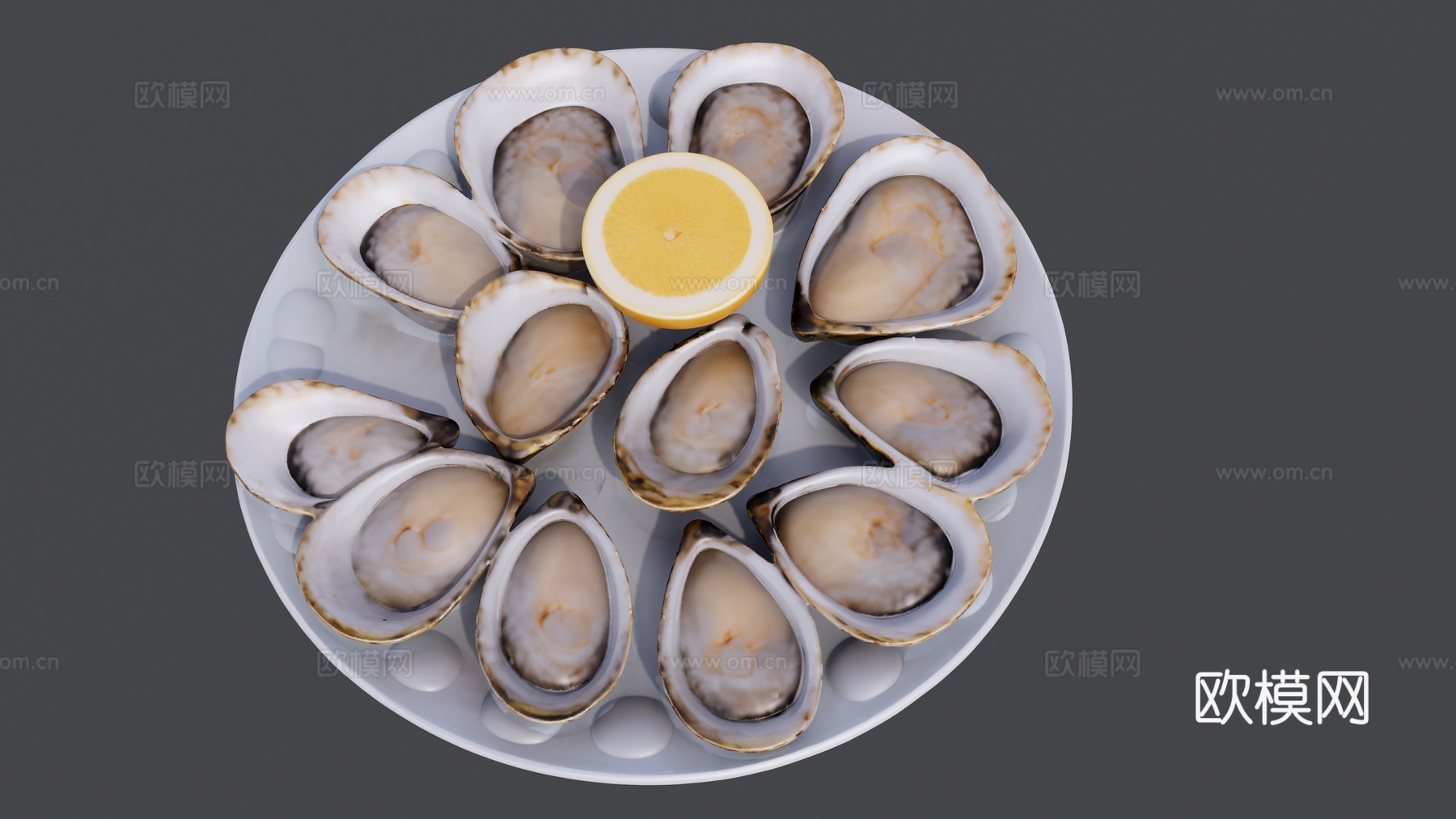 一盘海鲜扇贝菜品su模型