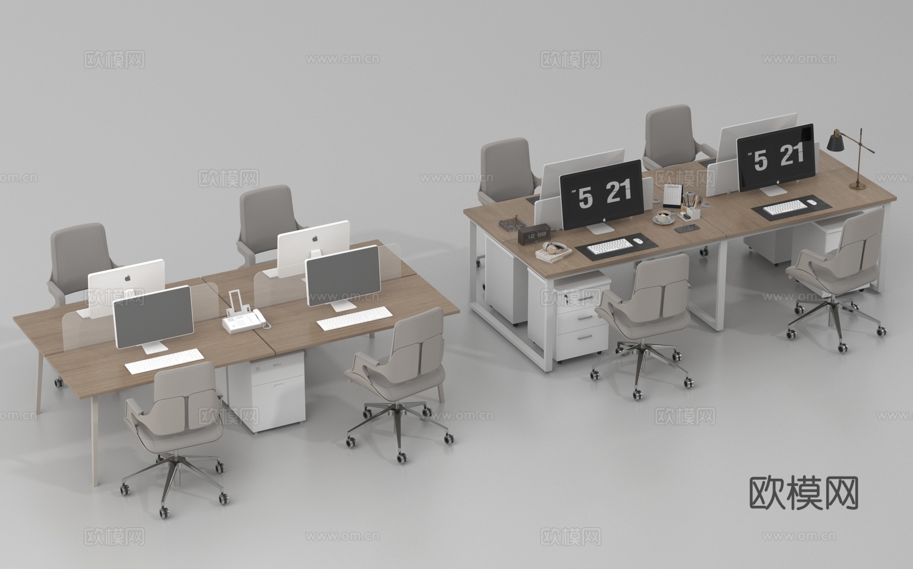 现代办公桌椅 职员工位 电脑桌椅 公共办公区3d模型下载