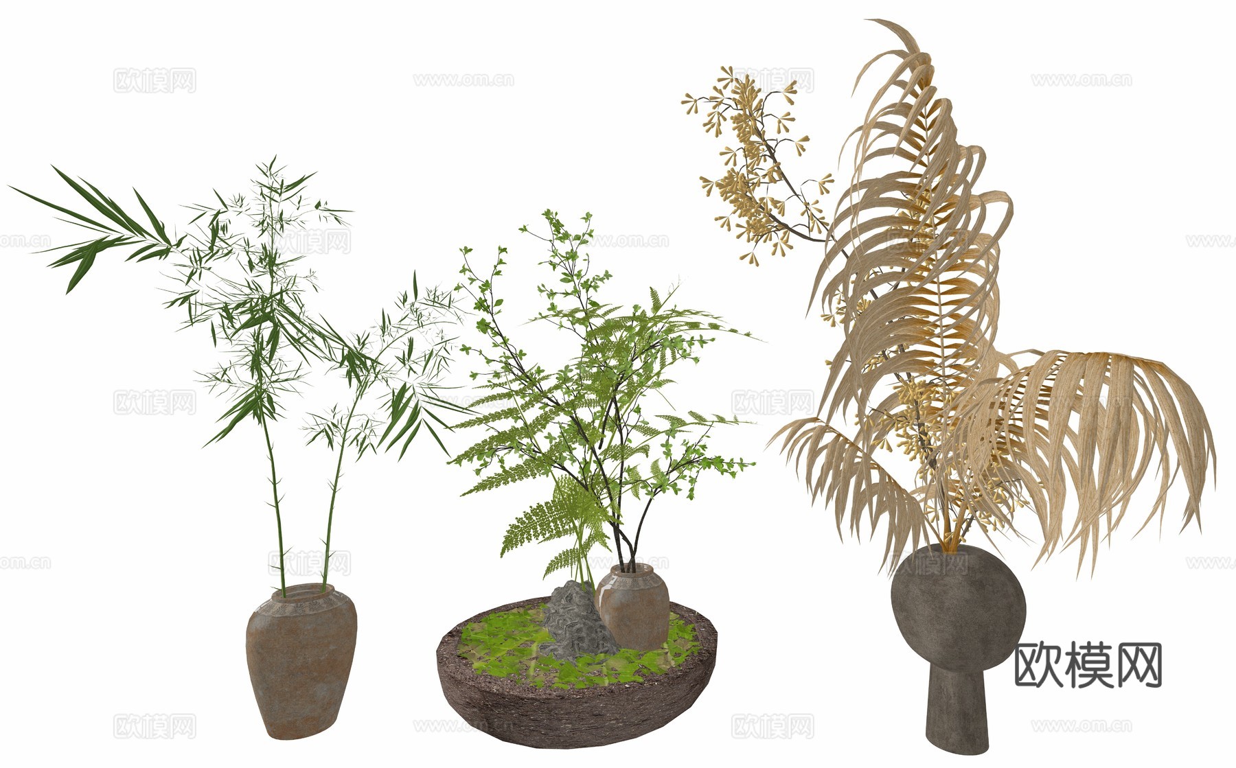 侘寂风植物桌面装饰摆件su模型