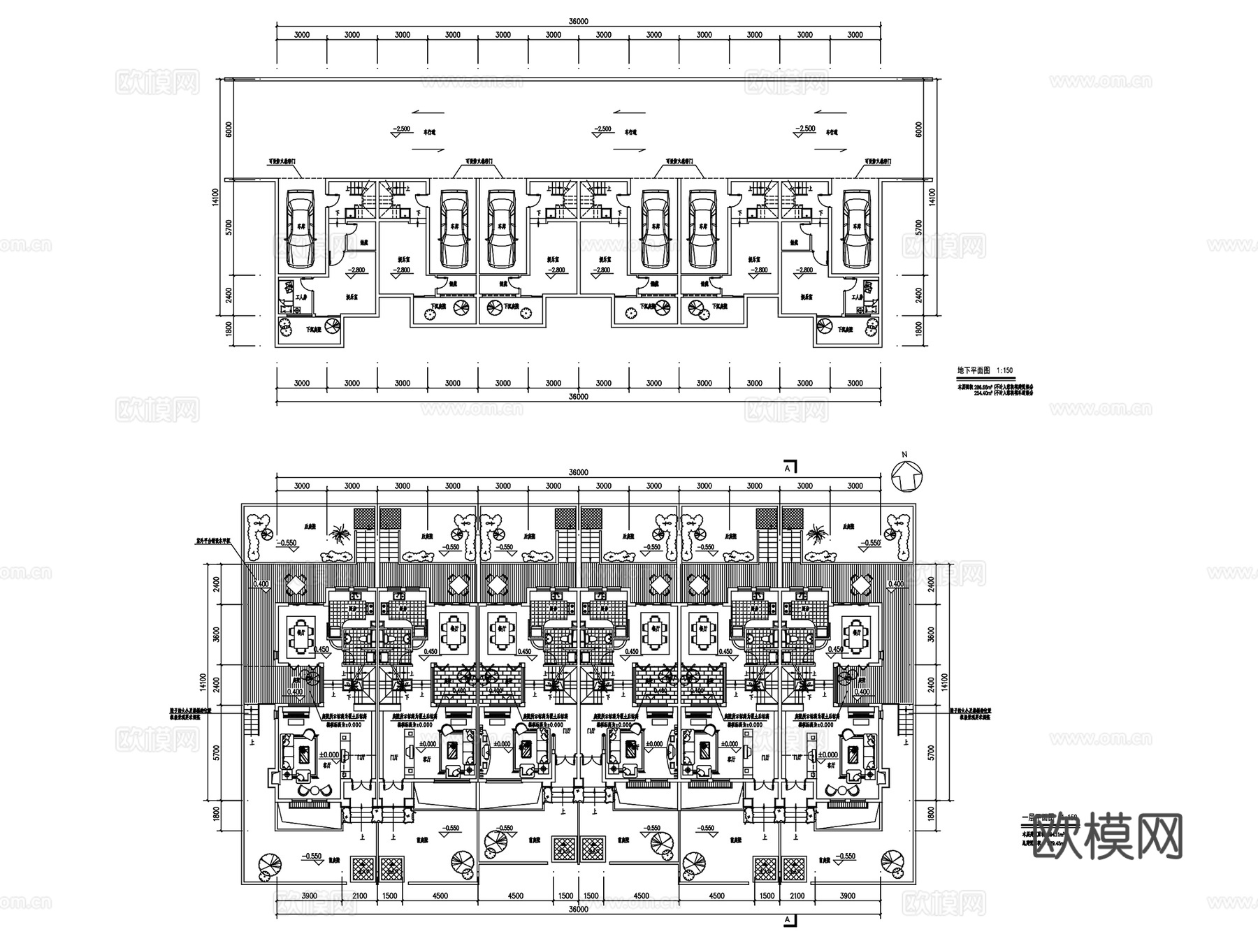 联排别墅建筑户型图CAD施工图集 170套cad施工图