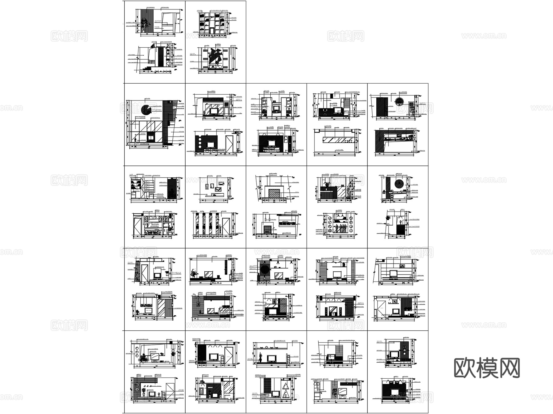 客厅立面电视背景墙室内装饰CAD施工图集cad施工图