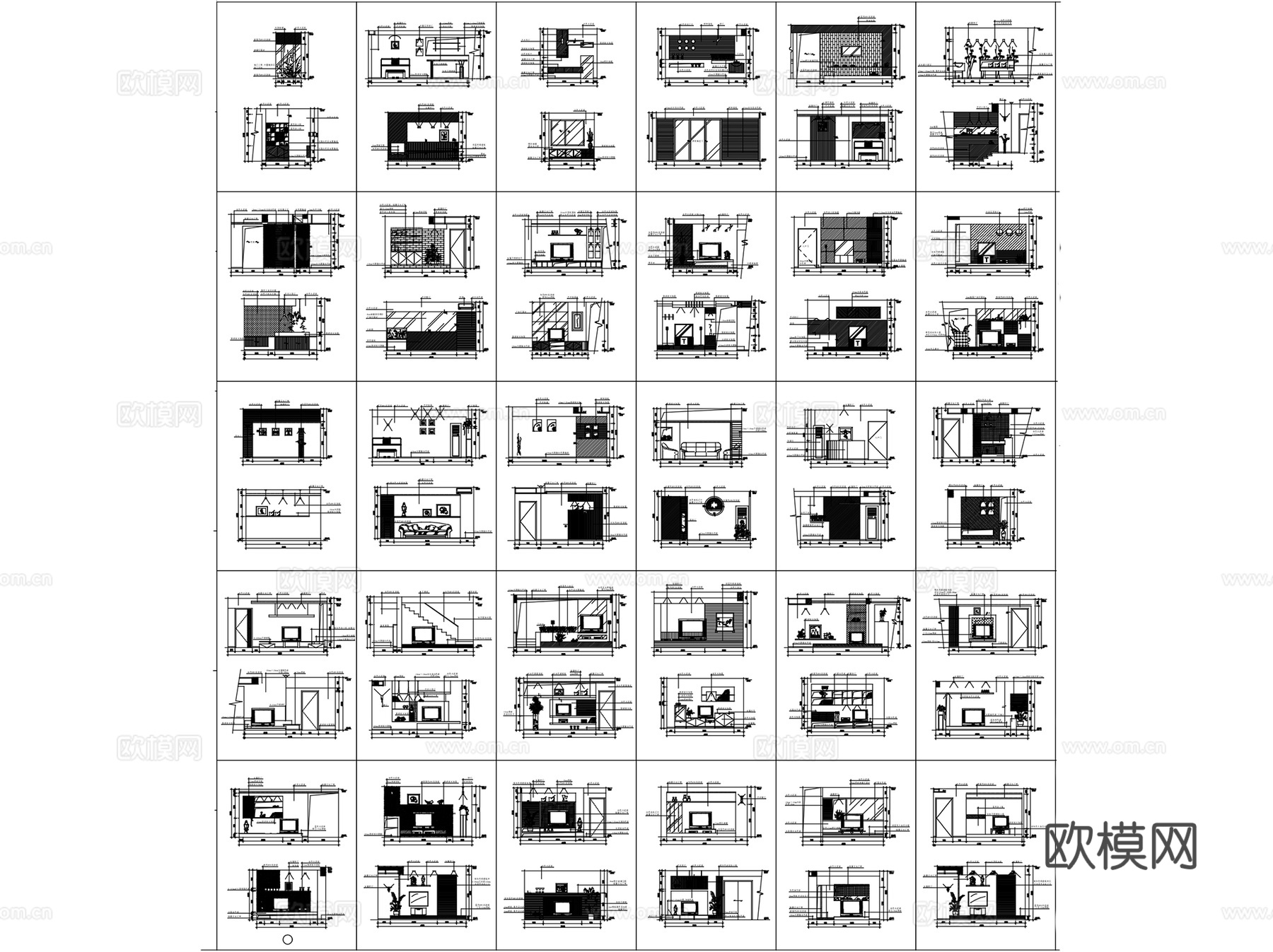 客厅立面电视背景墙室内装饰CAD施工图集cad施工图