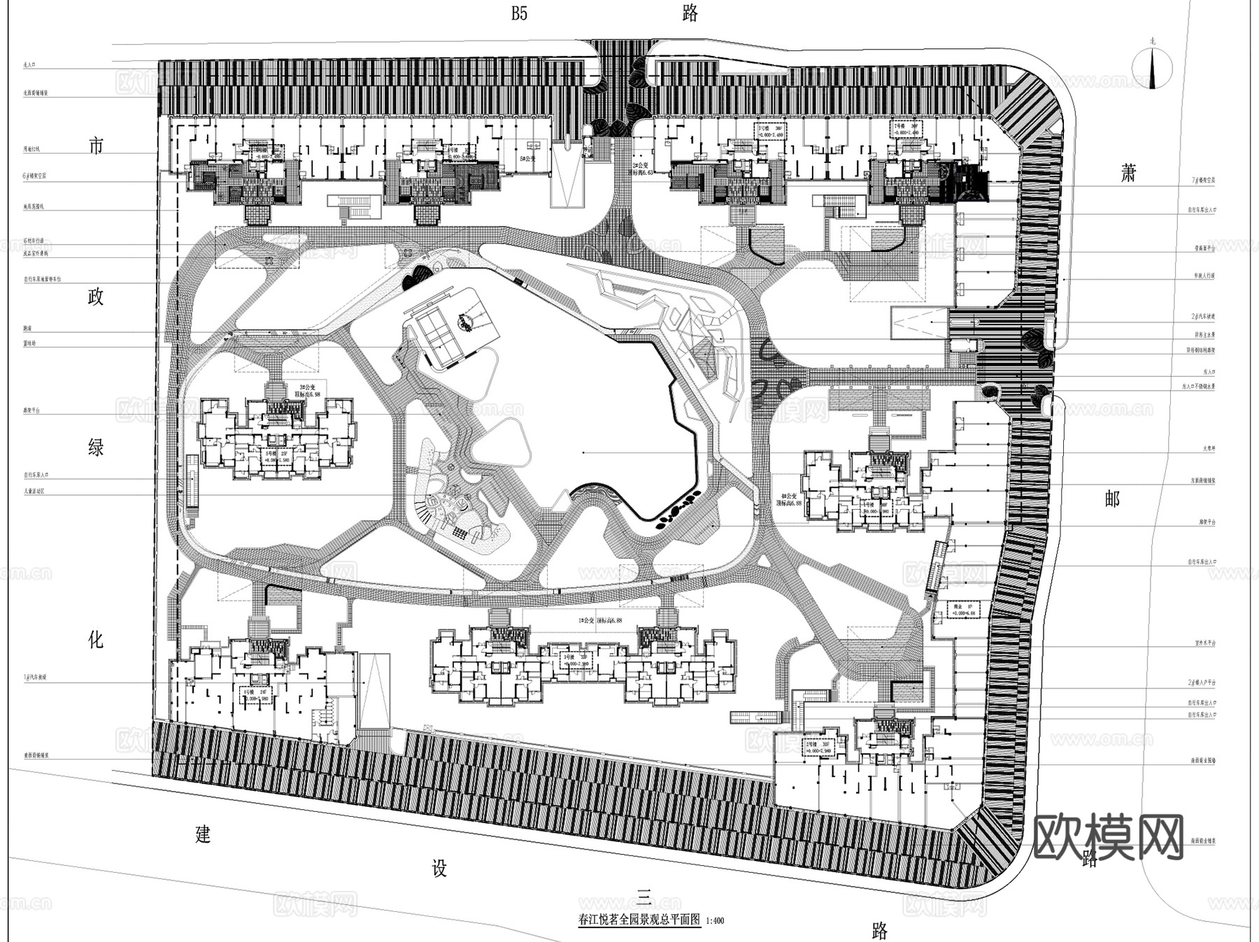 龙湖现代春江悦茗大区景观CAD施工图全套cad施工图