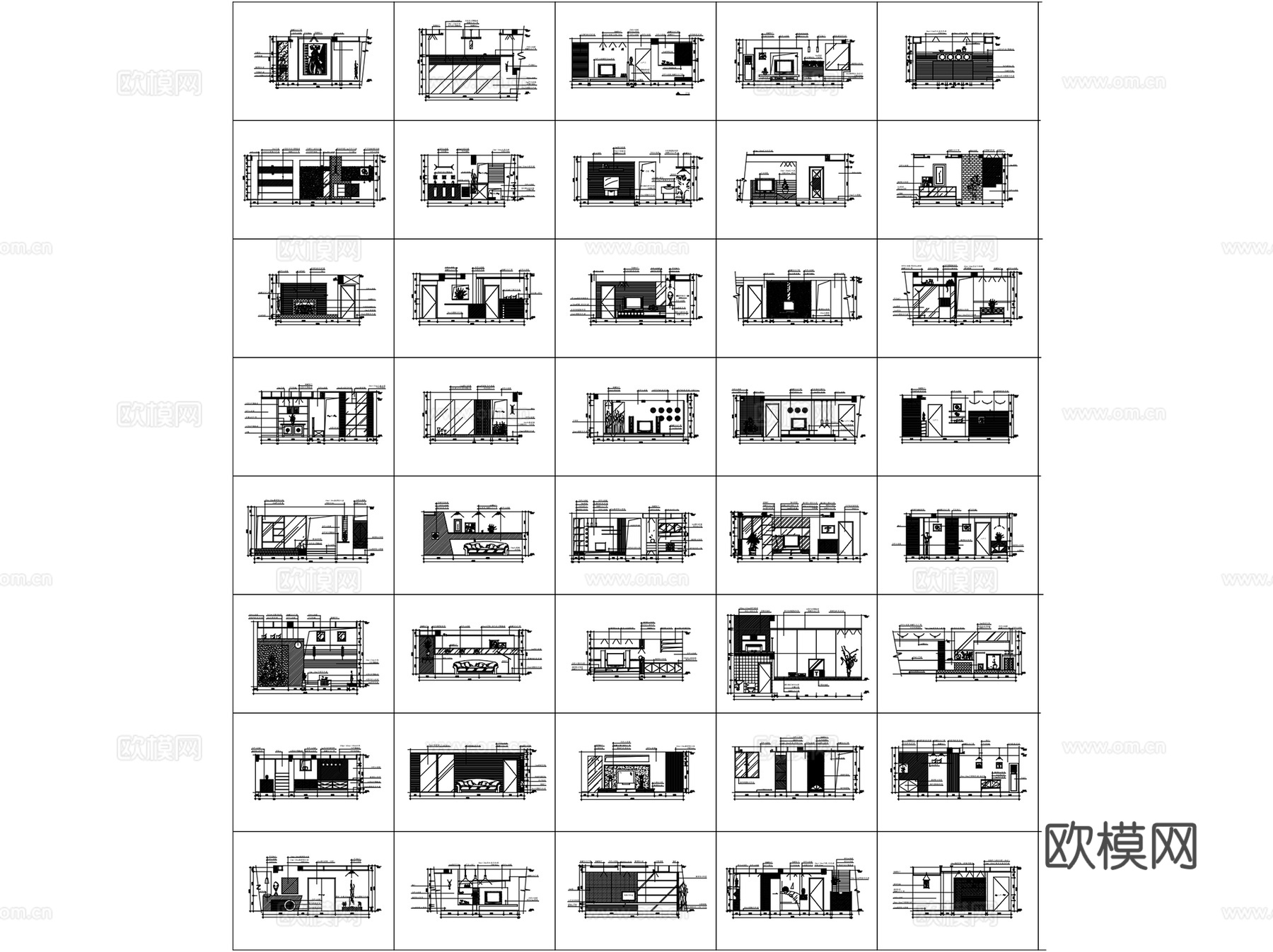 客厅立面电视背景墙室内装饰CAD施工图集cad施工图
