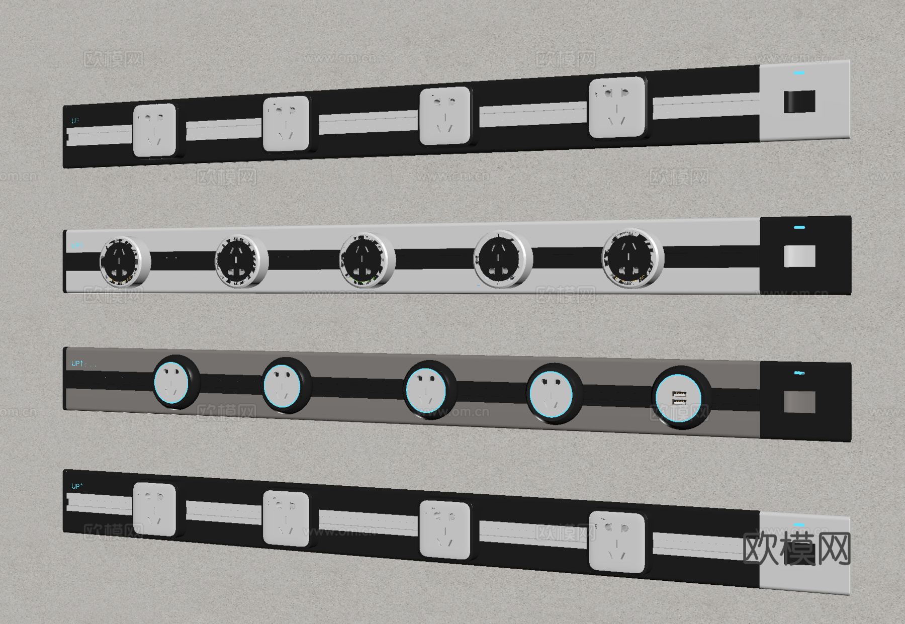 现代开关插座 轨道插座su模型