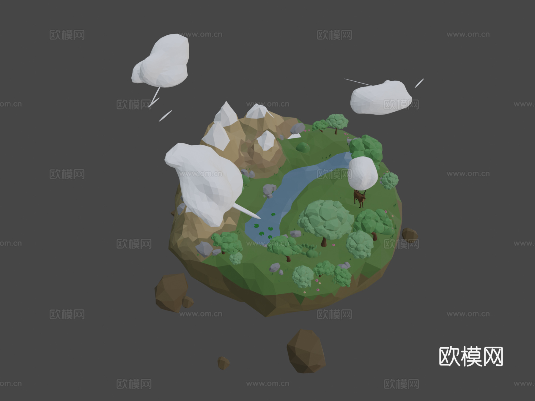 低多边形浮空岛3d模型下载（渲染图7）