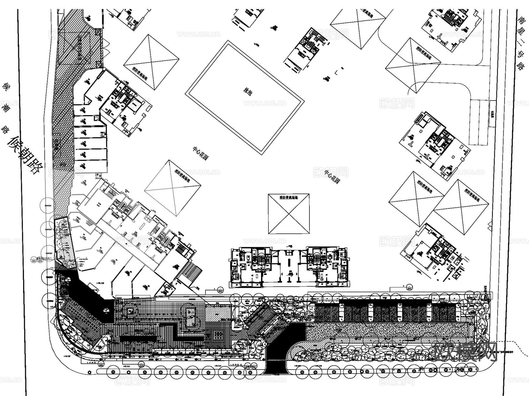 融创杭州侯潮府展示区示范区景观CAD施工图全套+文本cad施工图
