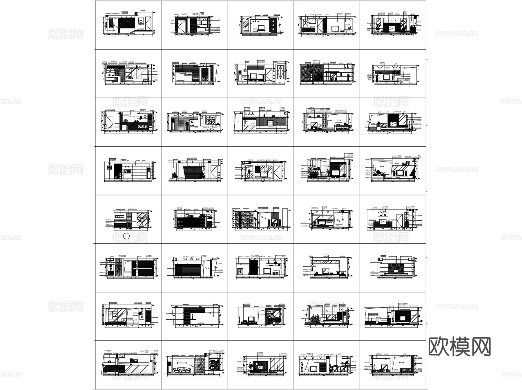 客厅立面电视背景墙室内装饰CAD施工图集cad施工图