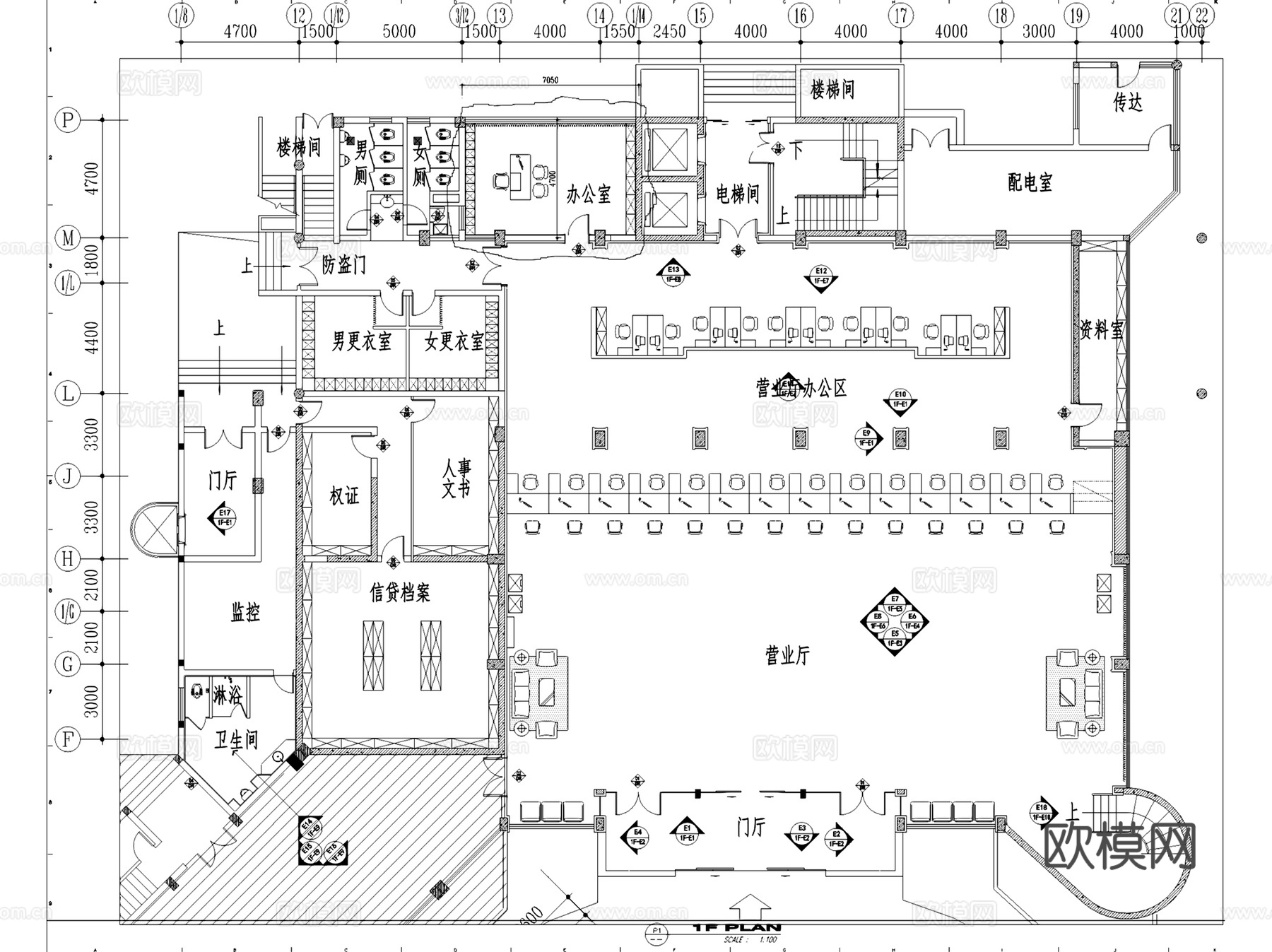昆山工商银行办公综合楼室内装饰CAD施工图全套cad施工图