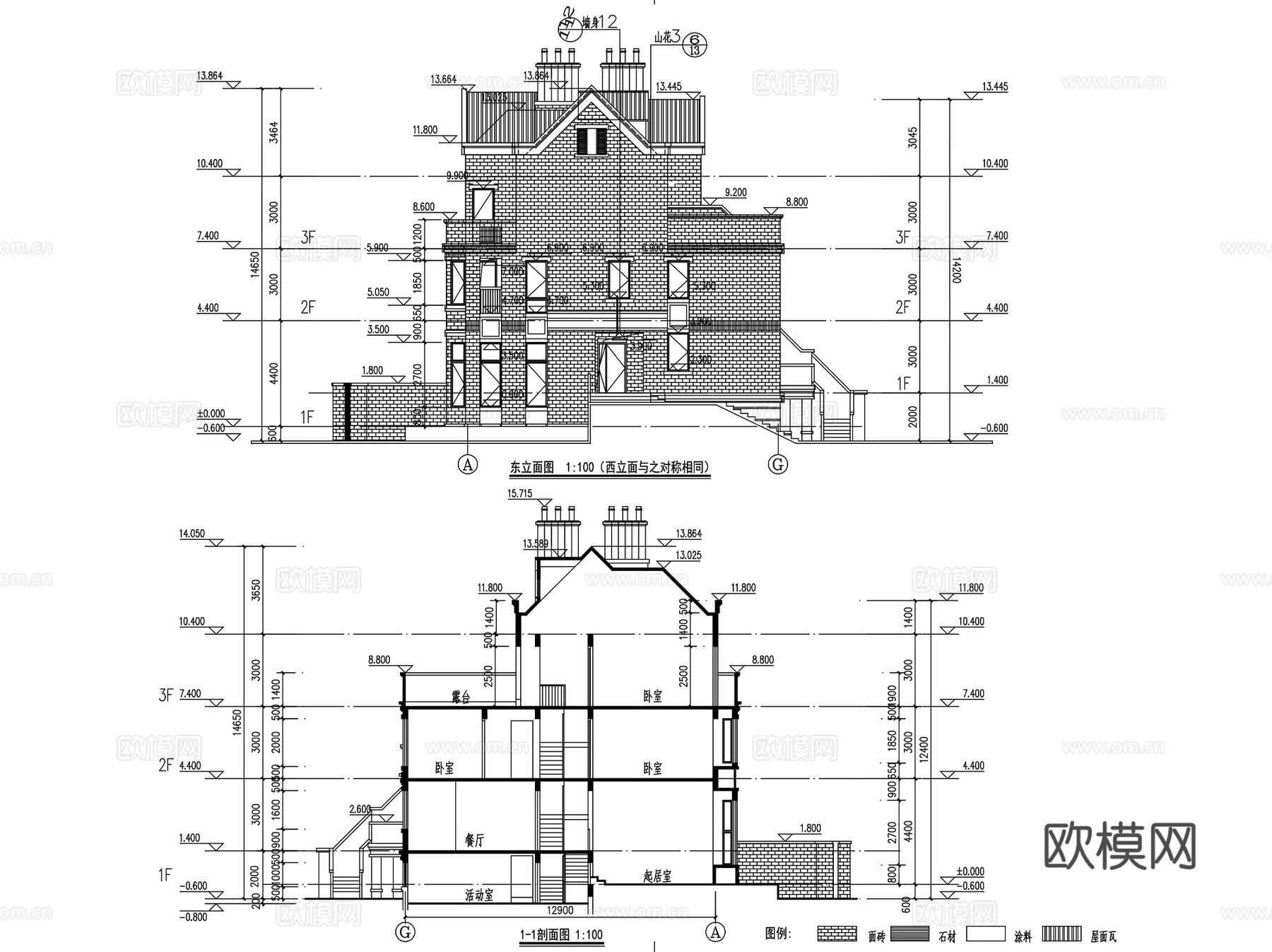 联排别墅建筑户型图CAD施工图集 170套cad施工图