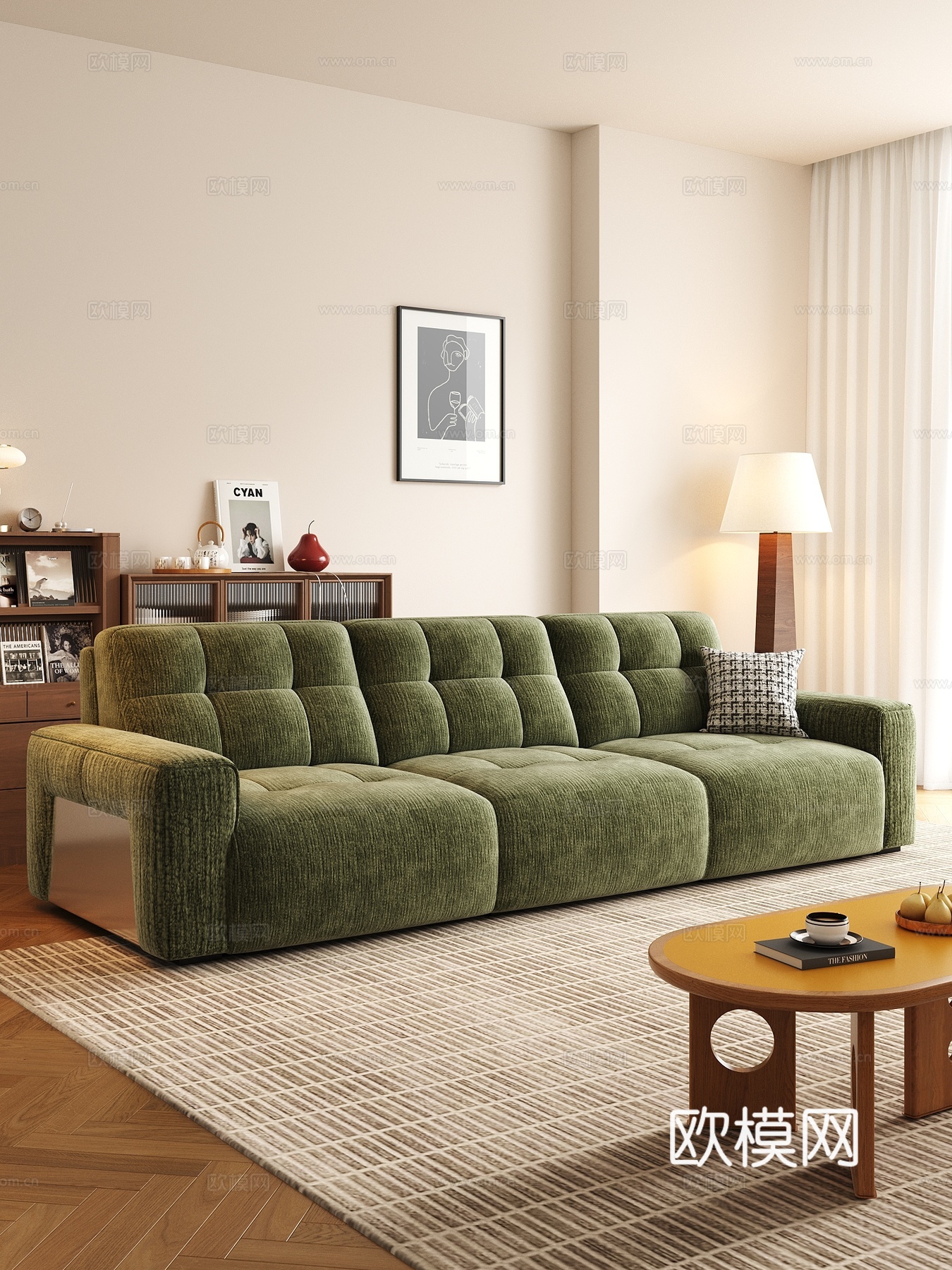 绿色雪尼尔沙发3d模型下载