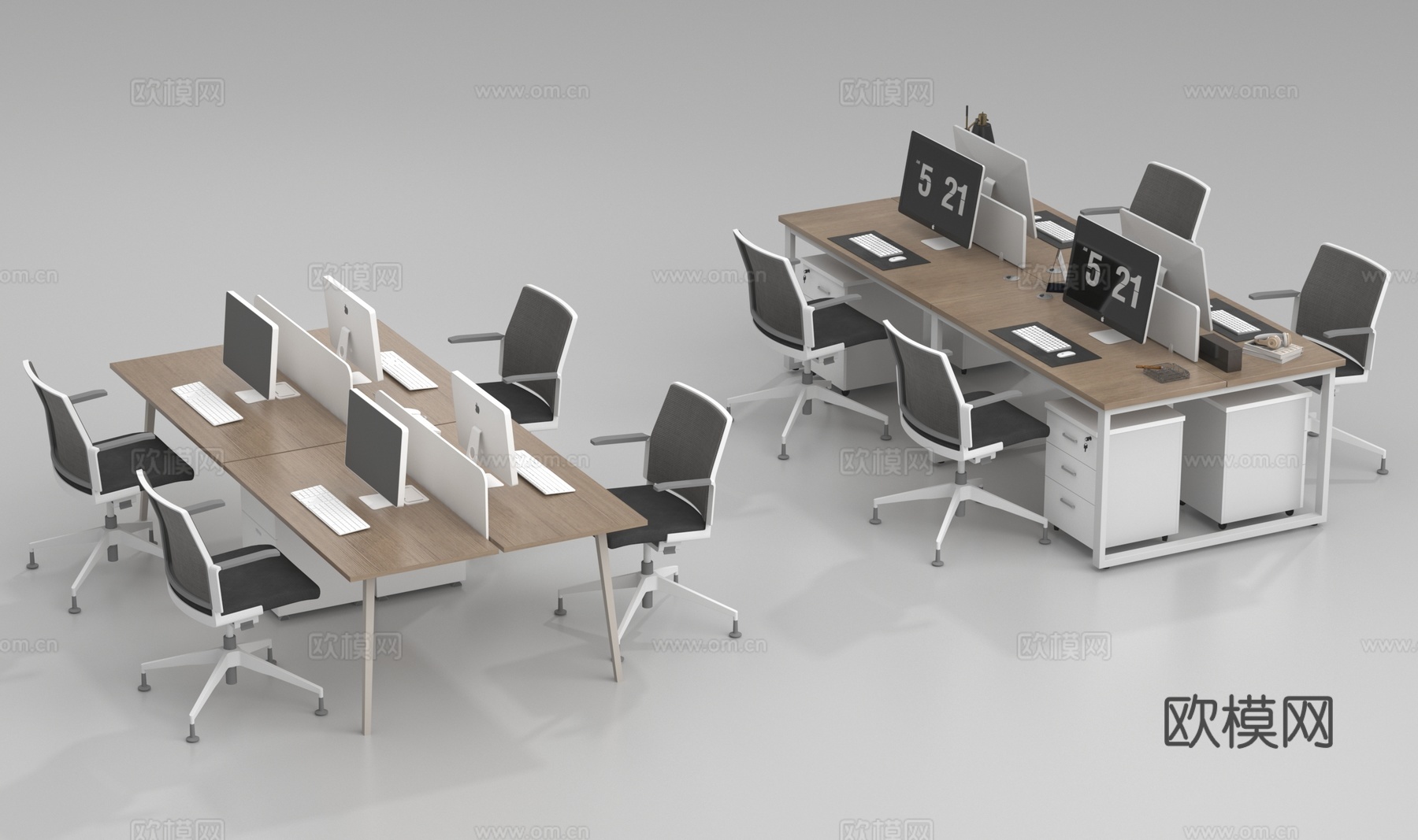 现代办公桌椅 职员工位 电脑桌椅 公共办公区3d模型下载