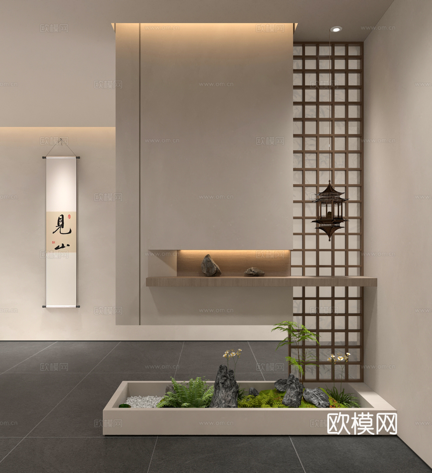 宋式花格隔断绿植景观3d模型