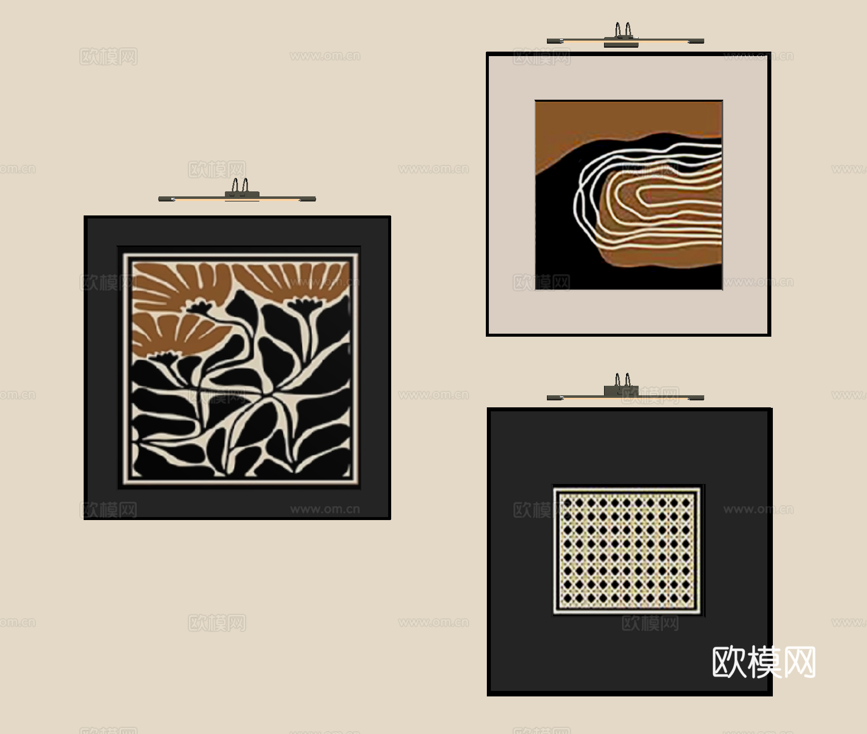 中古挂画组合 抽象画组合 装饰挂画su模型