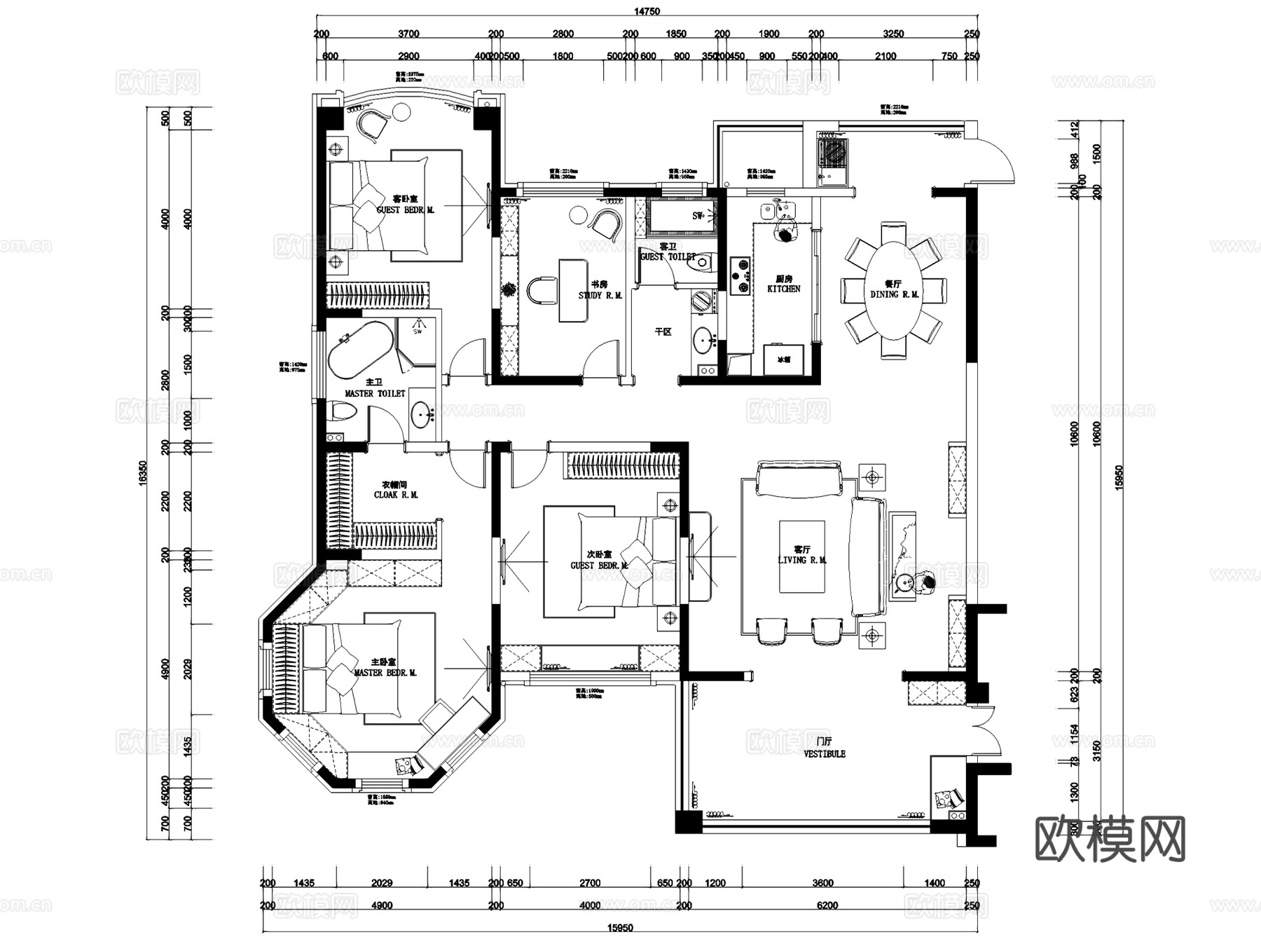 君临新城1706住宅室内家装CAD施工图全套cad施工图