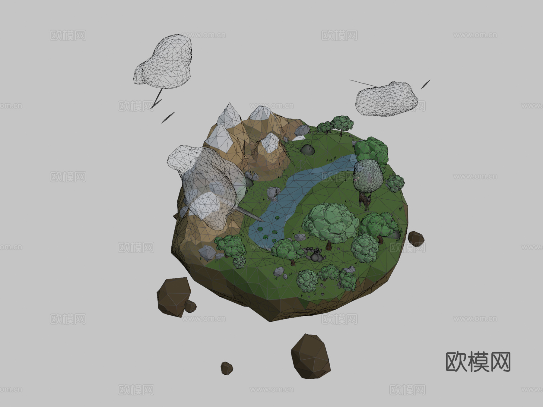 低多边形浮空岛3d模型下载（渲染图2）