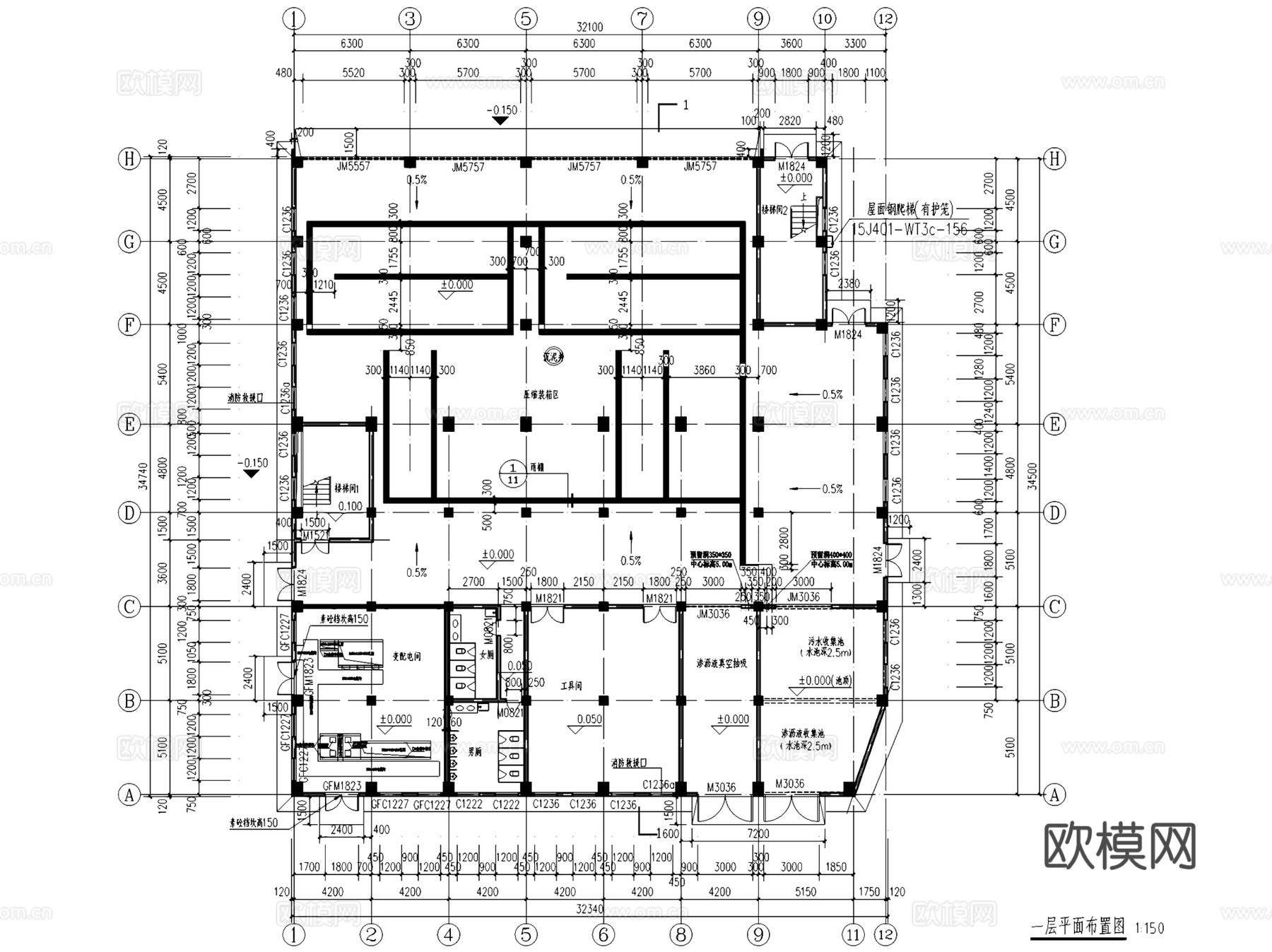 乐清市中型生活垃圾转运站建筑CAD施工图全套cad施工图