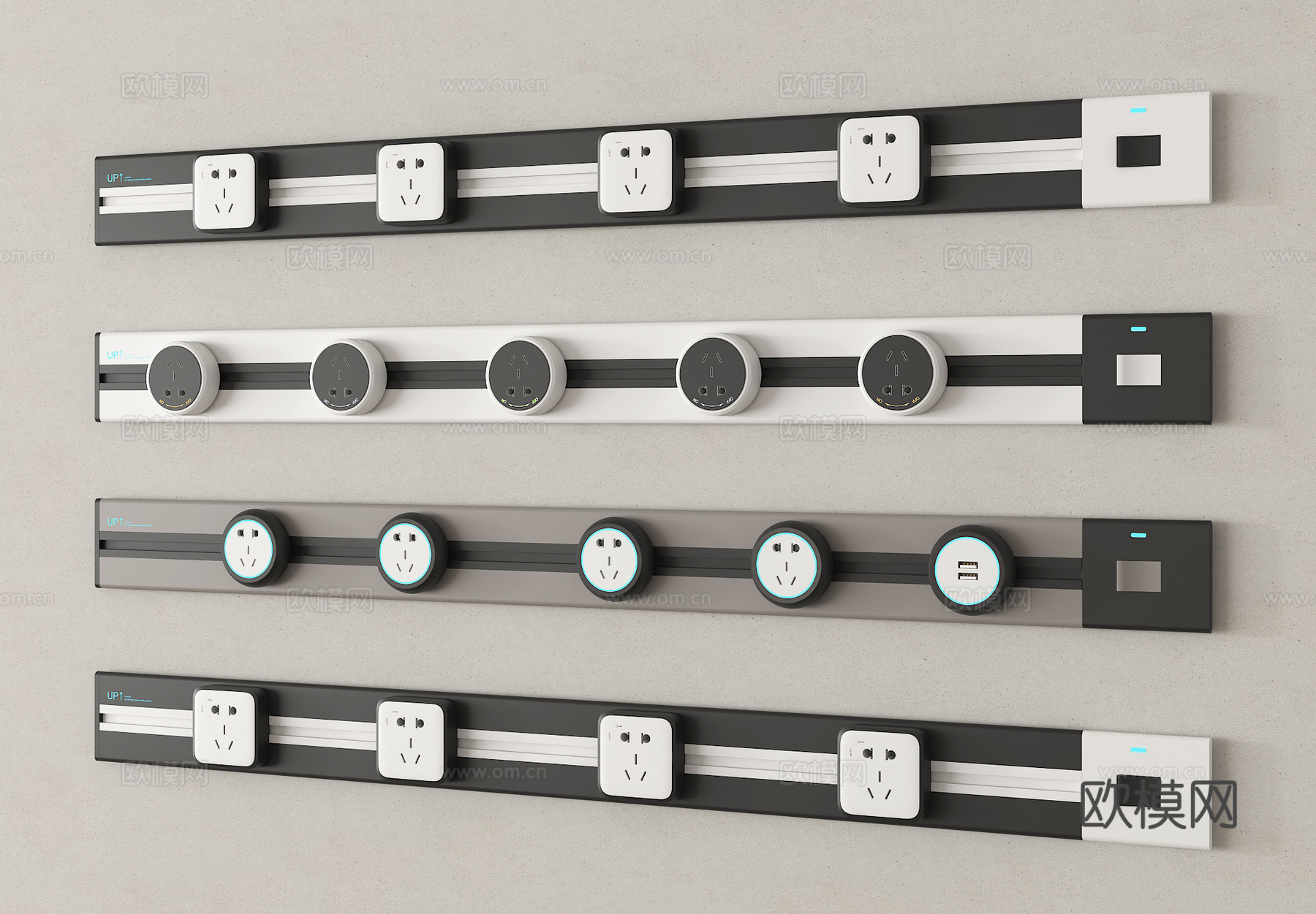 现代开关插座 轨道插座su模型