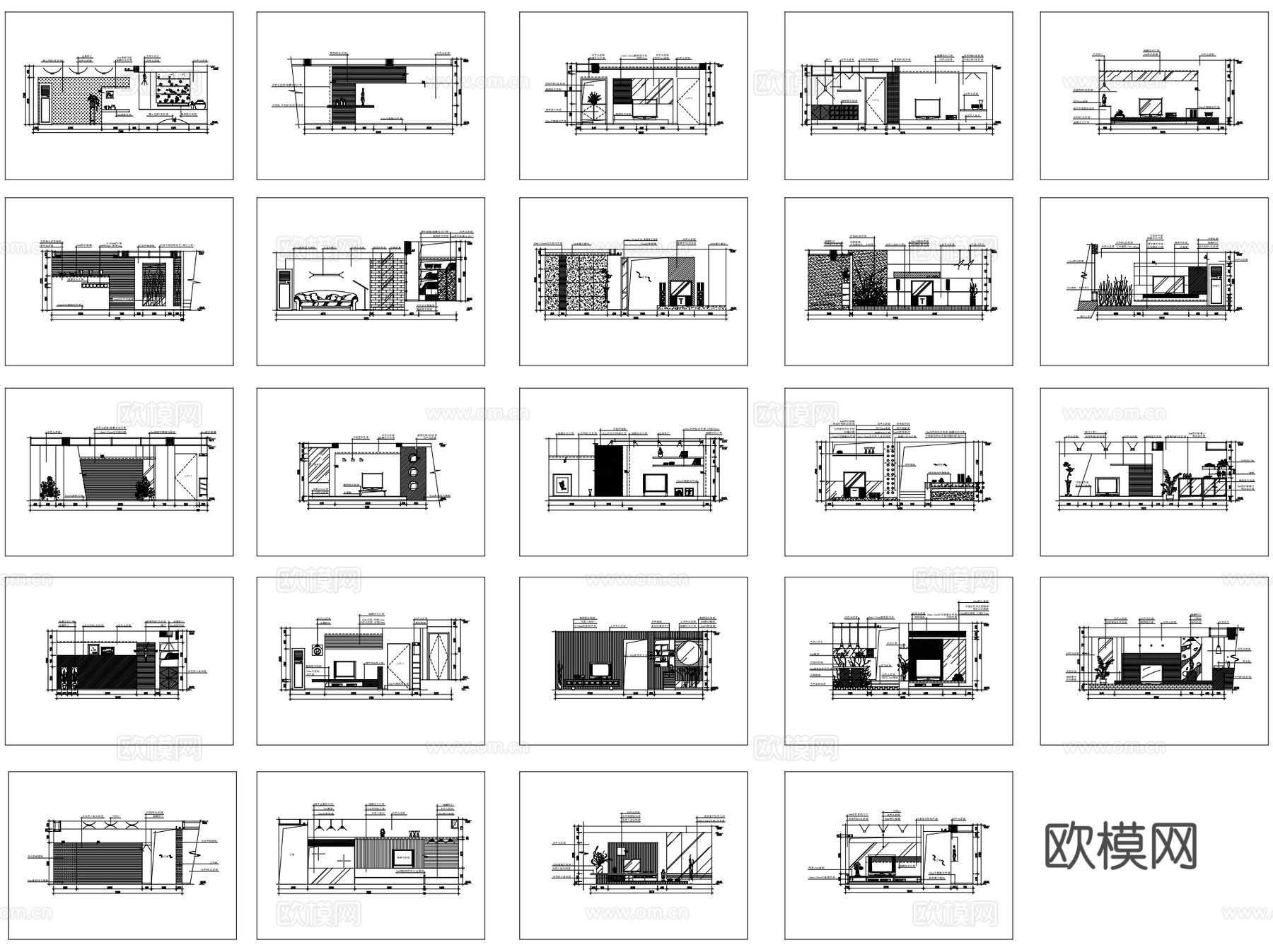 客厅立面电视背景墙室内装饰CAD施工图集cad施工图