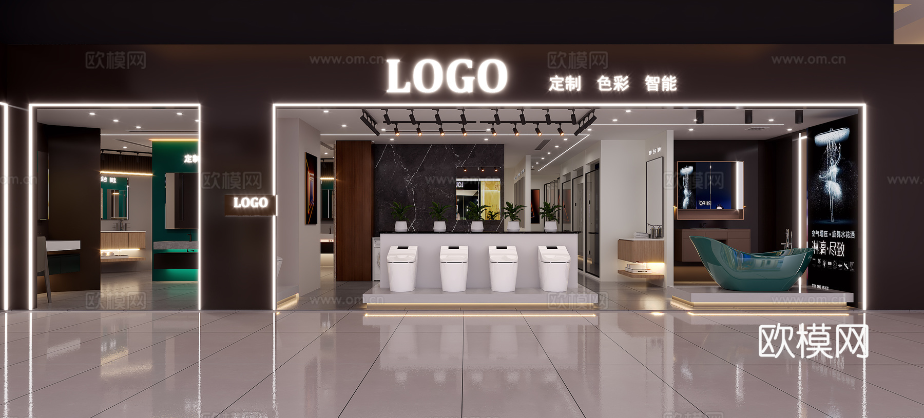 现代 门头 卫浴店门头门面su模型