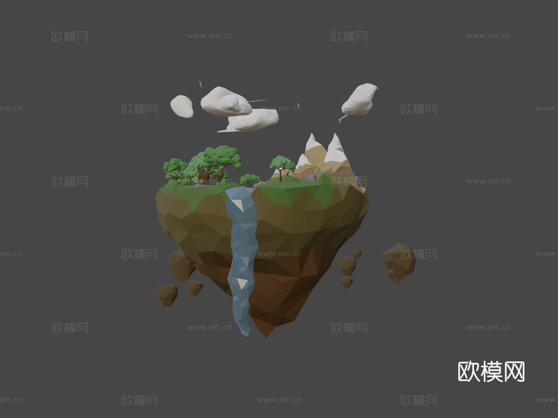 低多边形浮空岛3d模型下载（渲染图5）