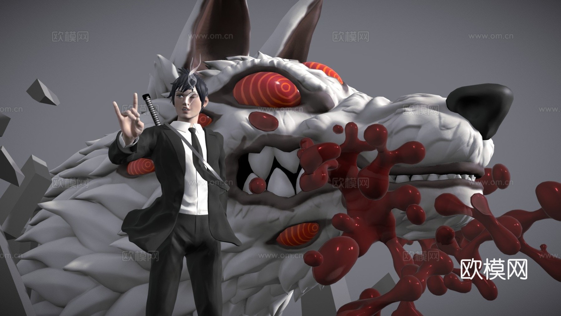 早川秋。电锯人。粉丝艺术3d模型下载（渲染图1）