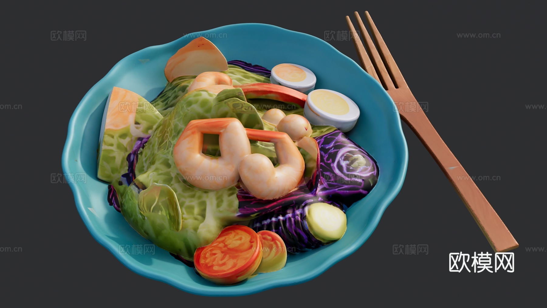 一盘时蔬虾仁菜品su模型