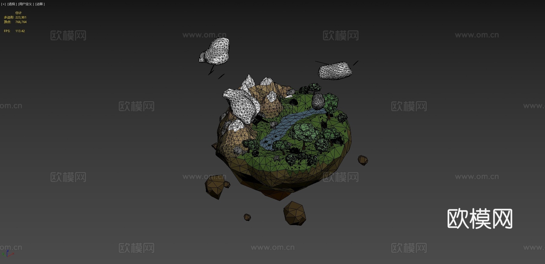 低多边形浮空岛3d模型下载（渲染图4）