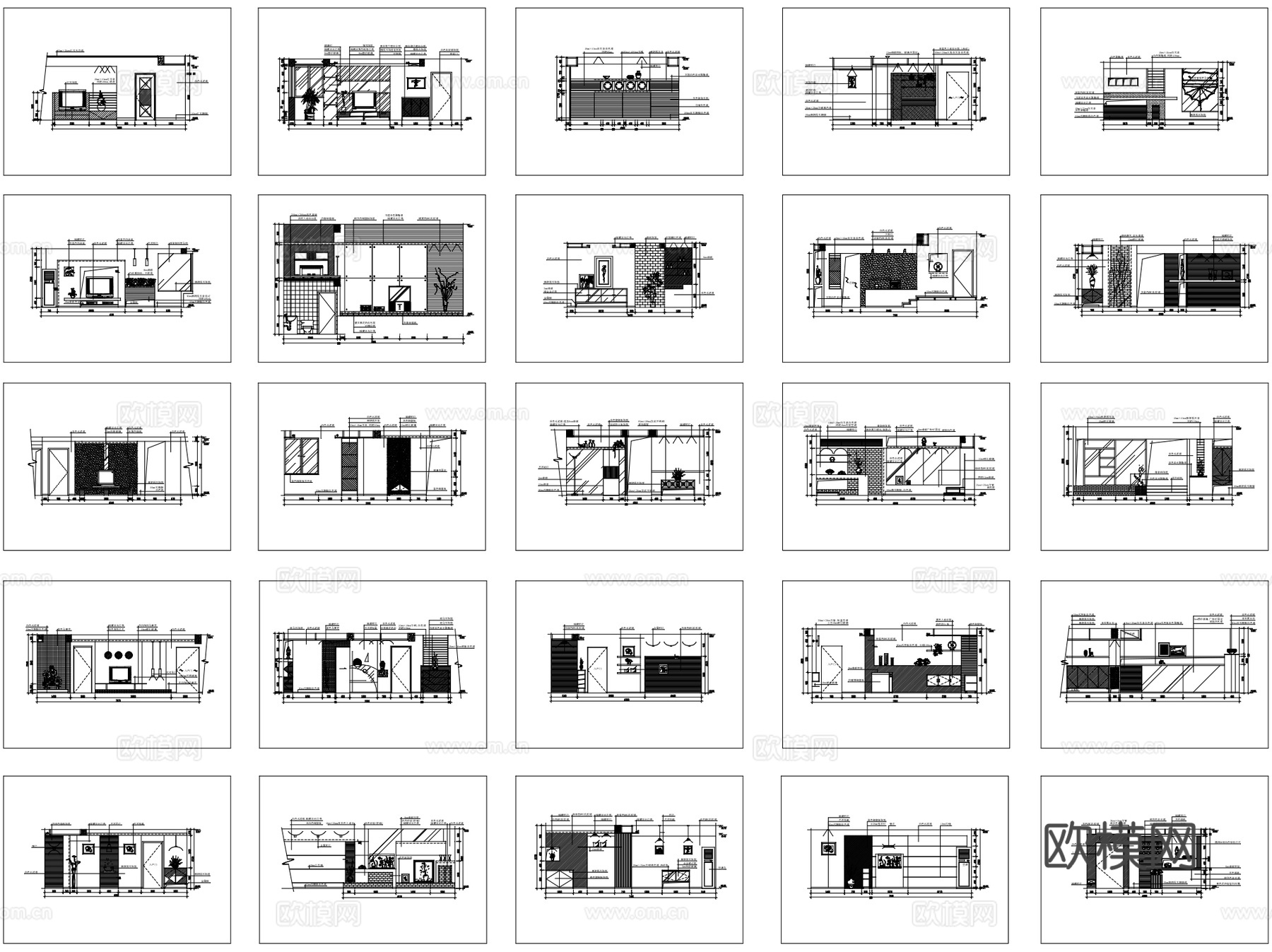 客厅立面电视背景墙室内装饰CAD施工图集cad施工图