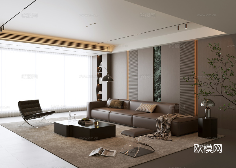 意式客厅 现代客厅 沙发茶几组合 沙发背景墙 皮质沙发3d模型下载_ID16076786_3dmax免费模型-欧模网