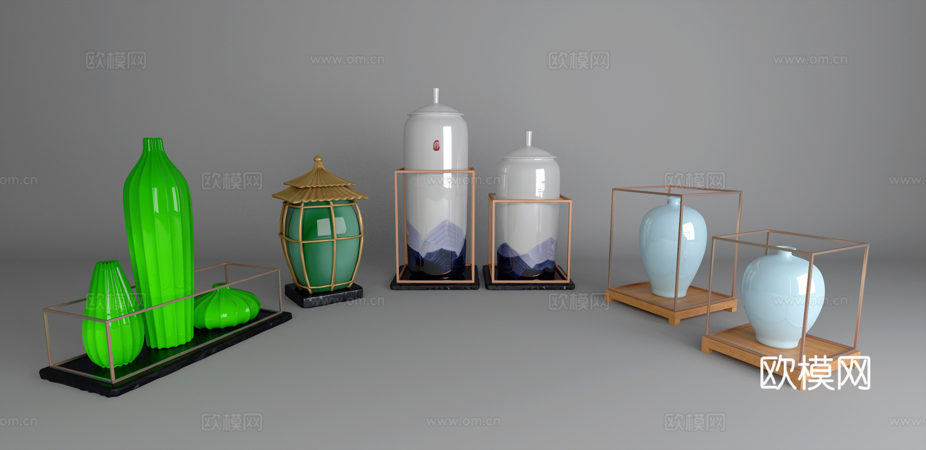 新中式风格 花瓶 摆件 瓷器3d模型