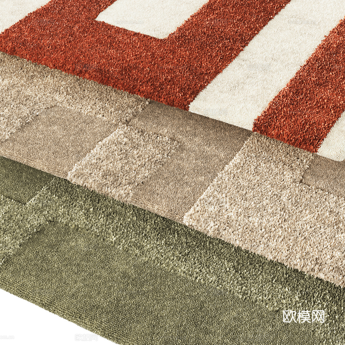 现代奶油风羊毛布艺地毯3d模型下载（渲染图4）
