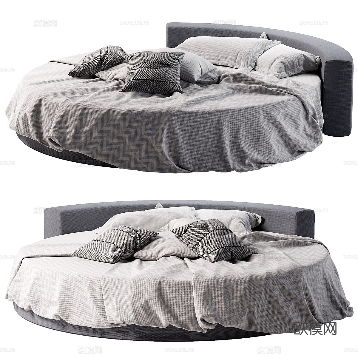 现代圆形布艺床3d模型下载（渲染图1）