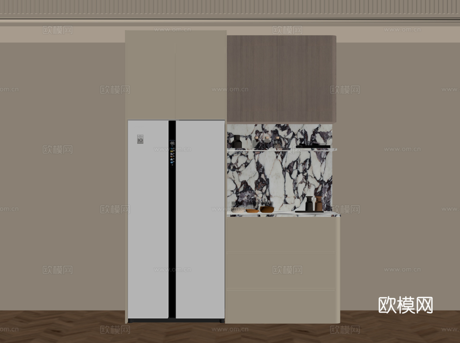奶油风餐边柜 橱柜su模型