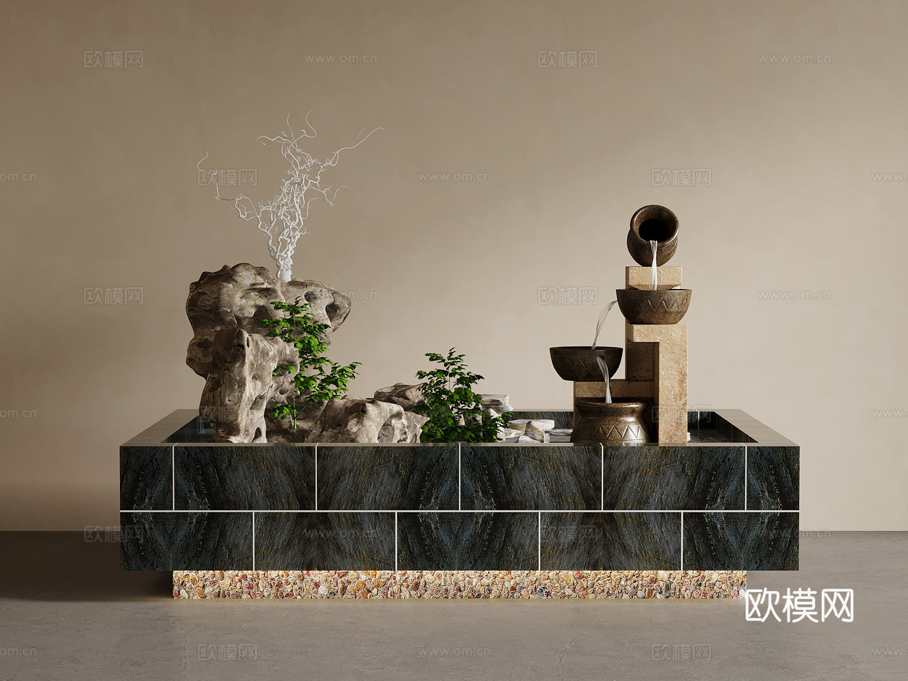 新中式景观 水池su模型