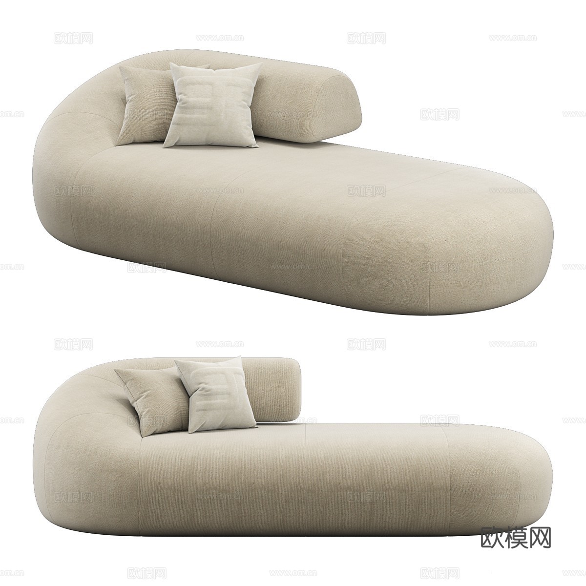 现代奶油风布艺休闲沙发3d模型下载（渲染图1）