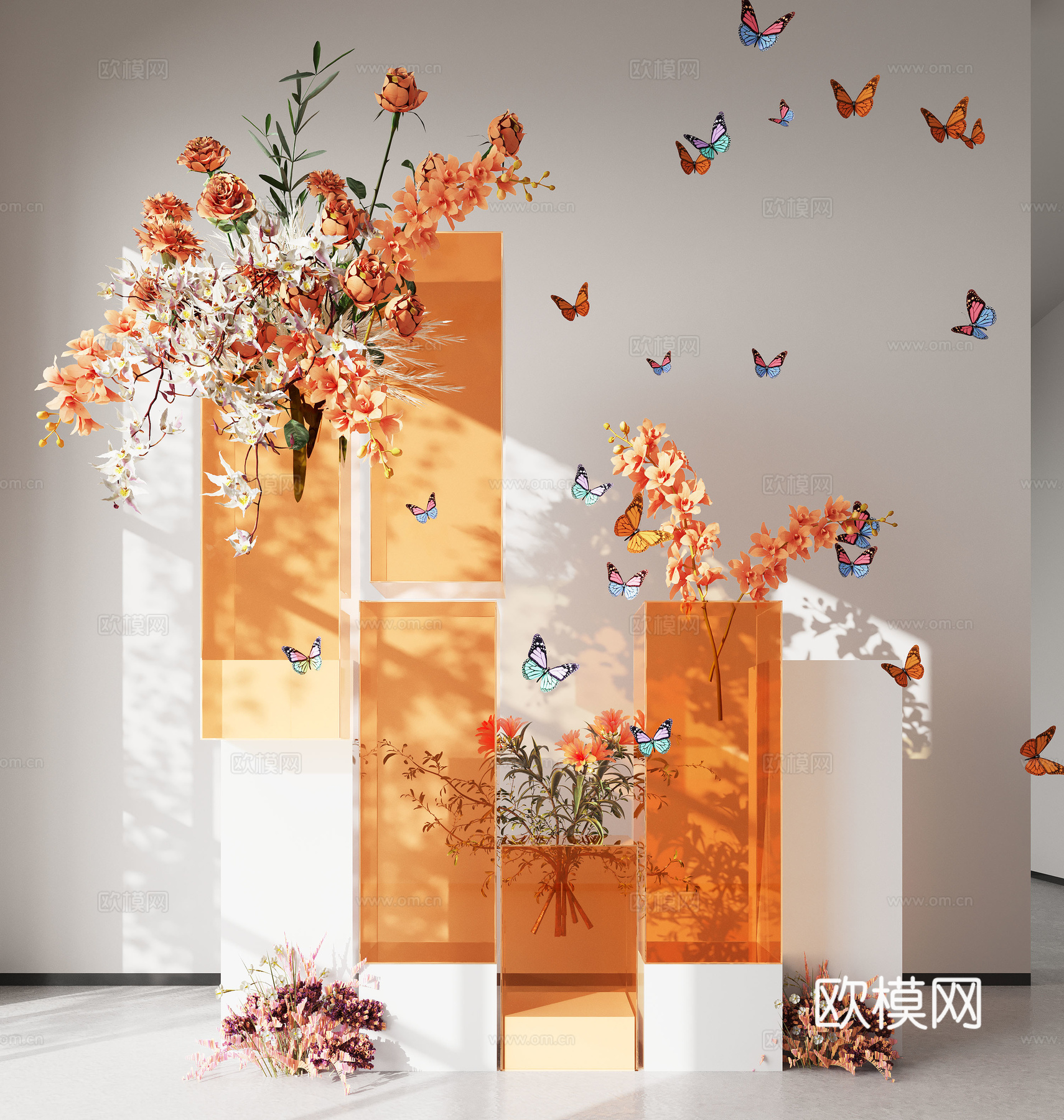 现代艺术装置 玻璃装置 花艺装置3d模型下载