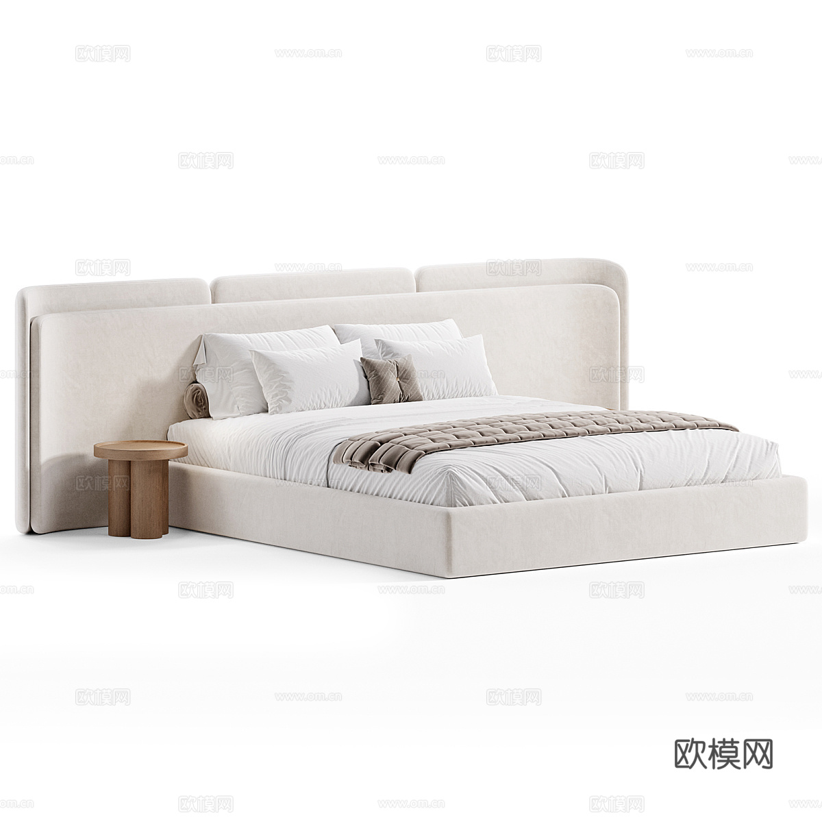 现代布艺双人床3d模型下载（渲染图2）