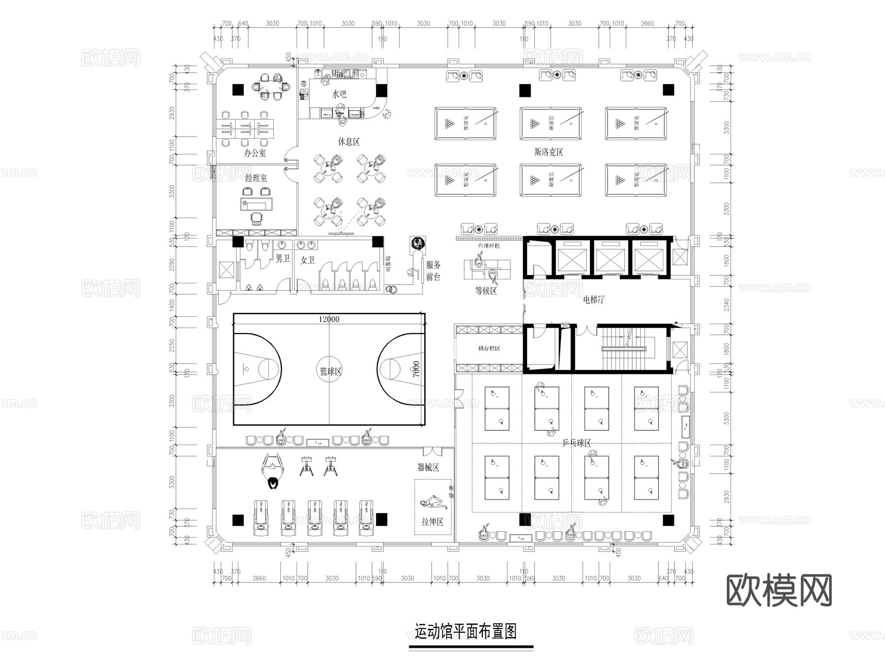 体育馆 乒乓球馆 运动空间 运动馆 球馆 乒乓球室cad施工图