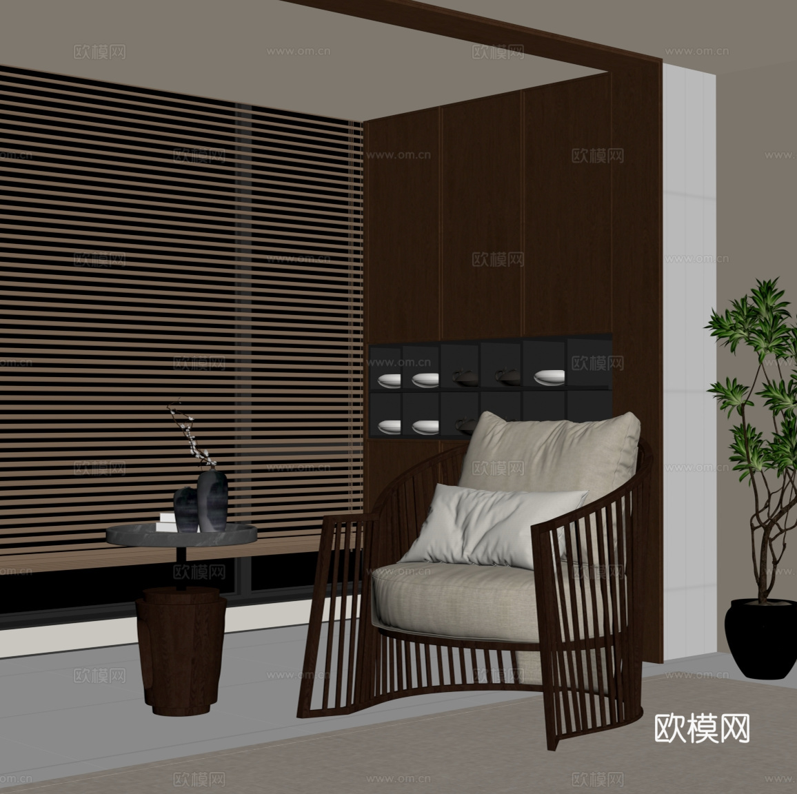 新中式休闲椅 边几su模型