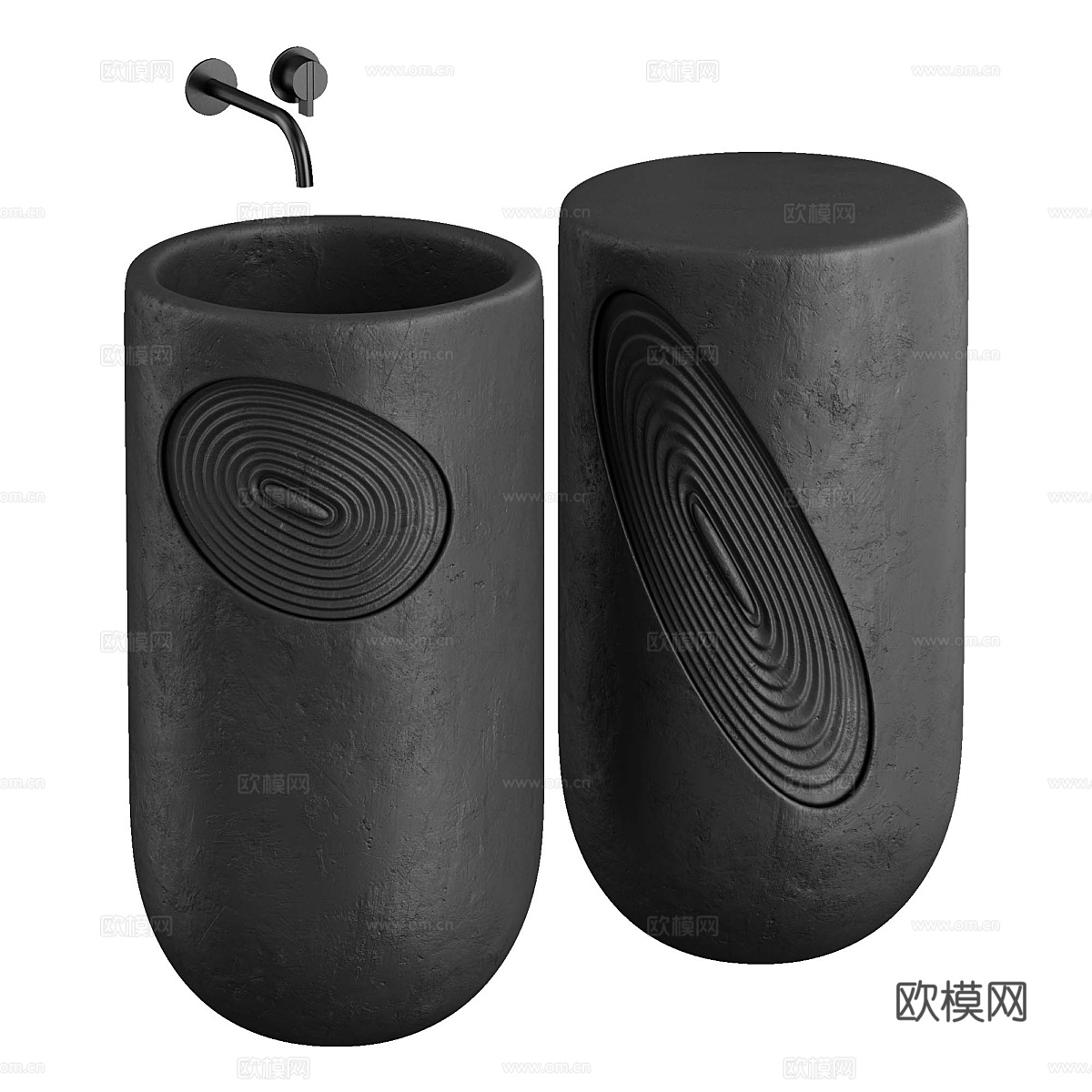 新中式侘寂柱式石材台盆3d模型下载（渲染图5）