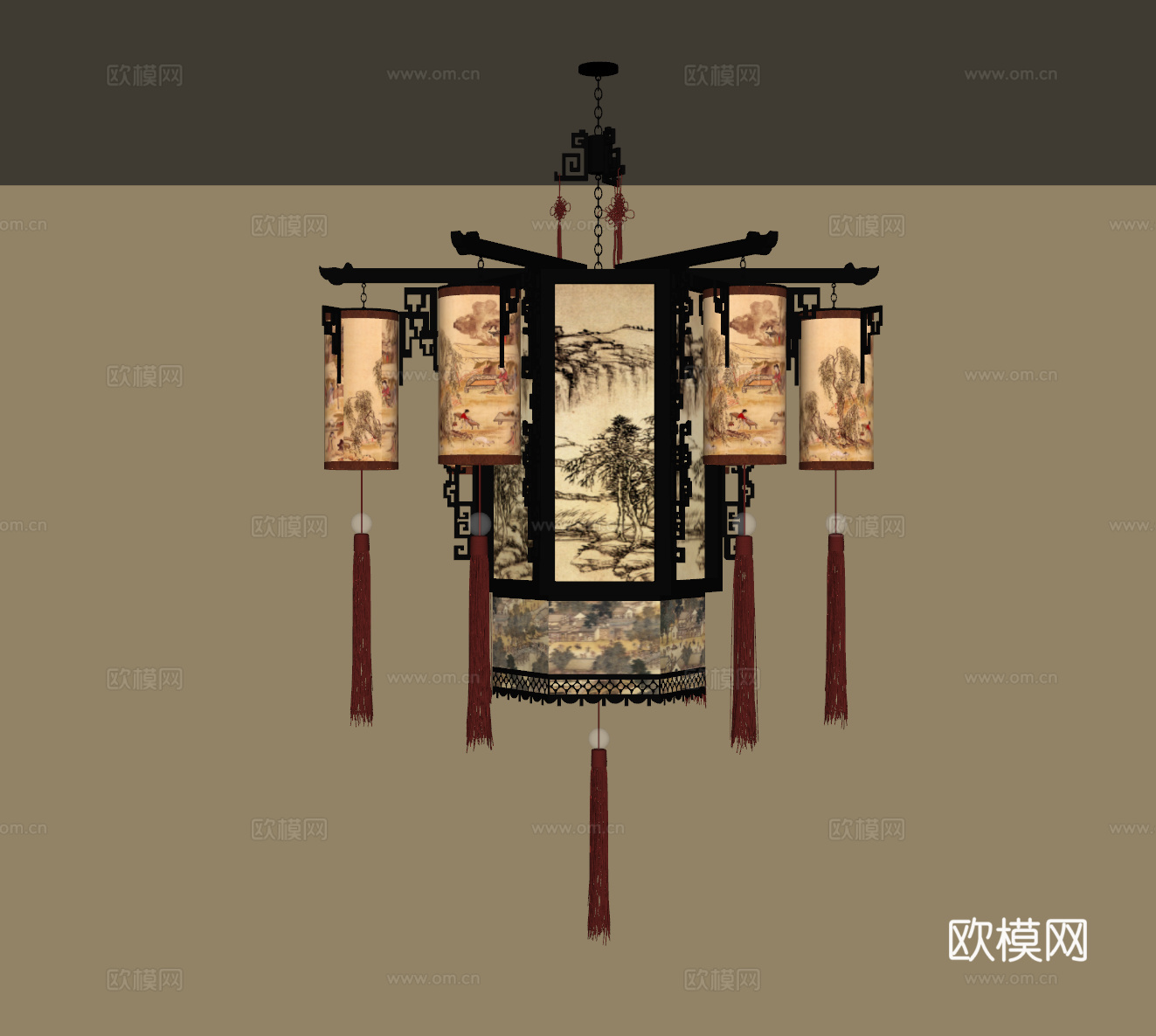 新中式吊灯su模型