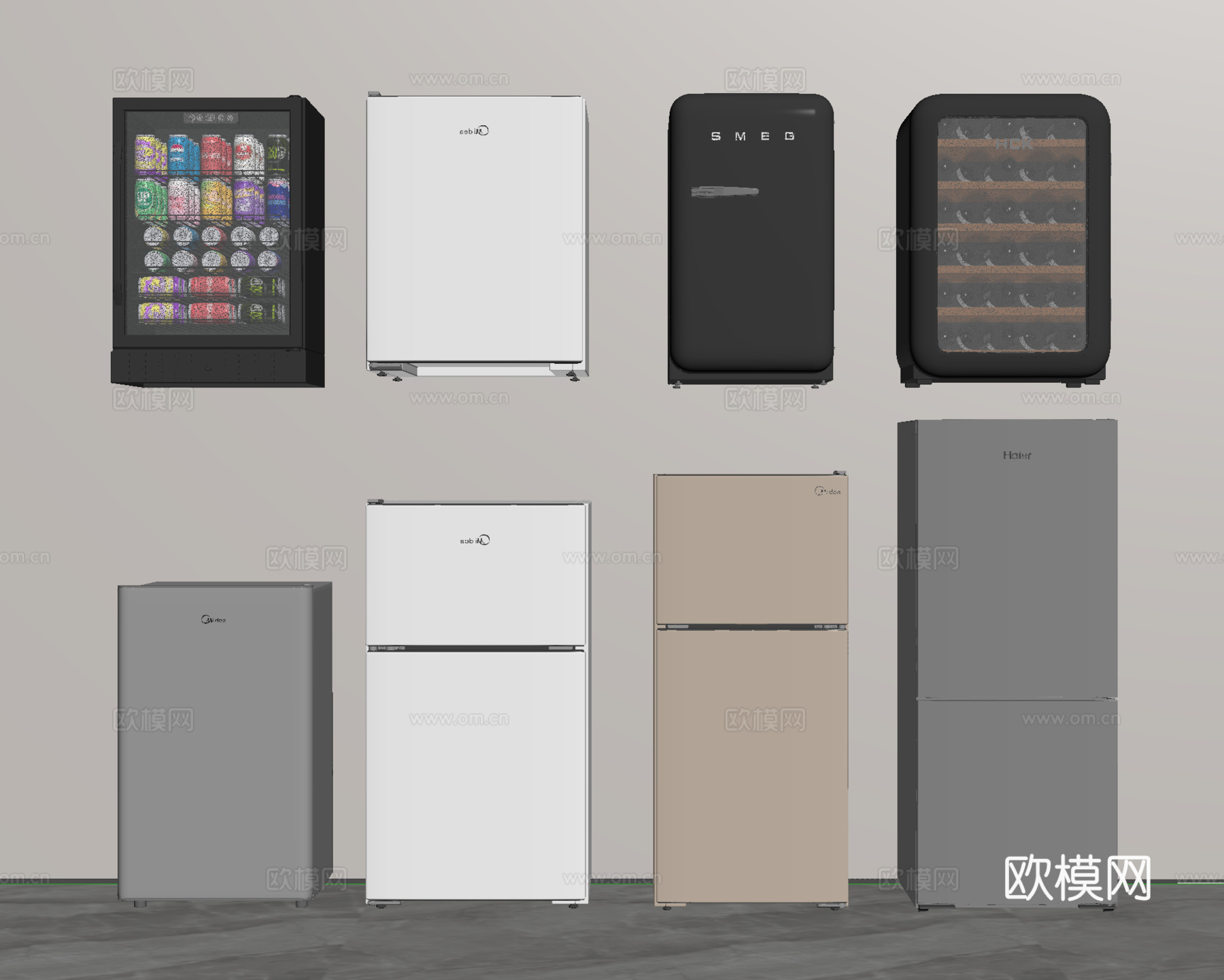 现代双开门冰箱 三开门冰箱 四开门冰箱su模型