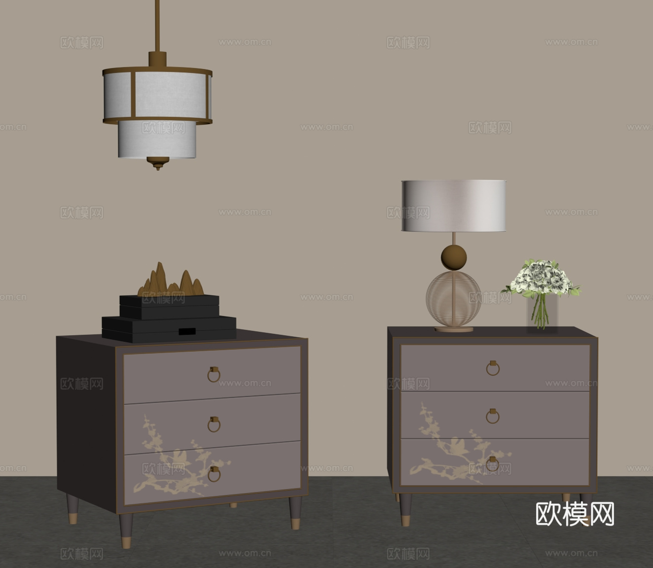 新中式床头柜su模型