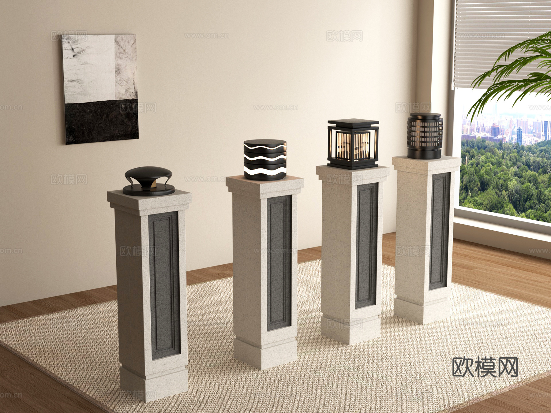 新中式柱头灯 装饰柱 景观灯3d模型下载