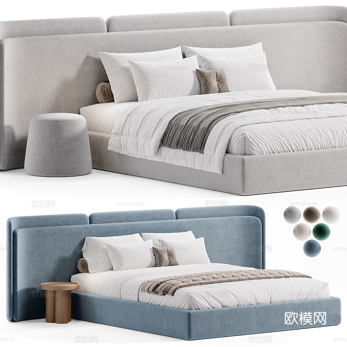 现代布艺双人床3d模型下载（渲染图5）