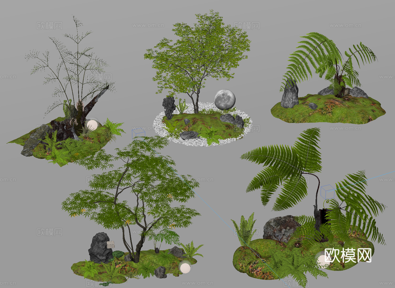 现代室内景观 庭院景观造景 景观小品绿植 景观树 植物堆su模型