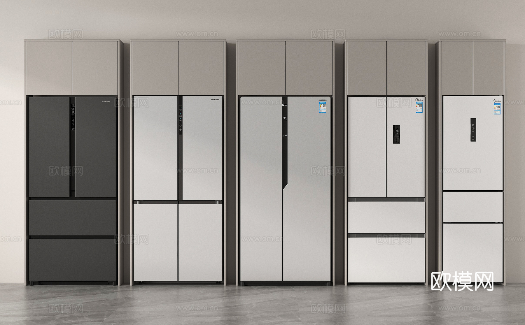 现代双开门冰箱 三开门冰箱 四开门冰箱3d模型下载